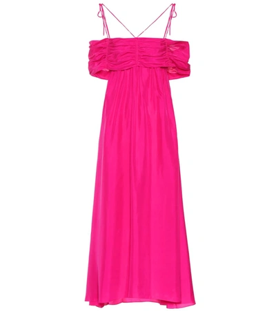 Isa Arfen Off-the-shoulder Silk Midi Dress In Pink