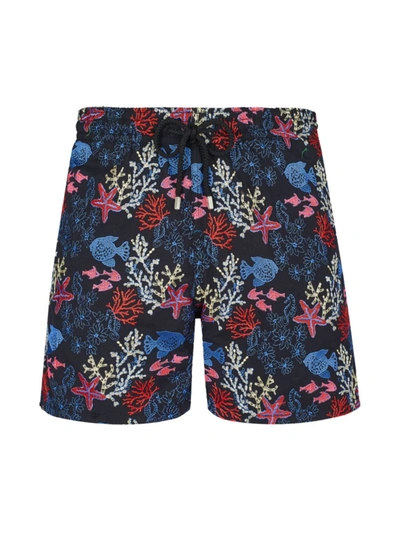 Vilebrequin Fond Marins Embroidered Mens Beach Shorts - Limited Edition In Noir