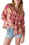 Lucky Brand Stripe Cotton Button-up Shirt In Pink Plaid