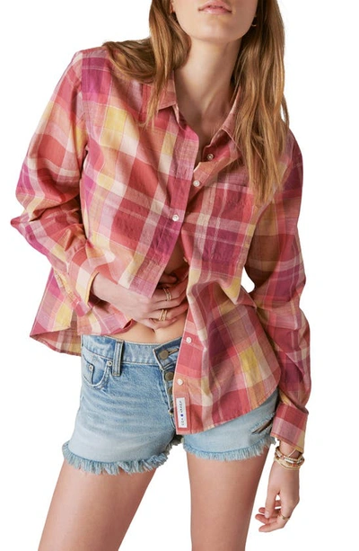 Lucky Brand Stripe Cotton Button-up Shirt In Pink Plaid