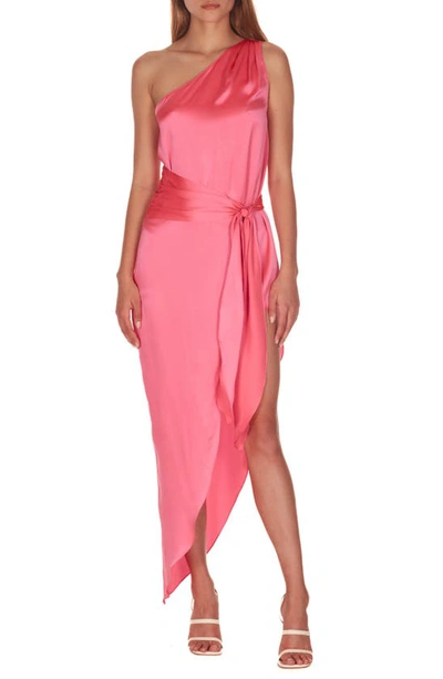 Amanda Uprichard Palmira One-shoulder Asymmetric Silk Cocktail Dress In Pink Ribbon