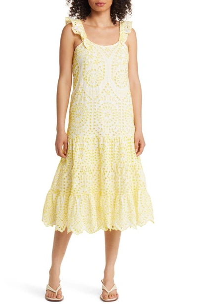 Btfl-life Cotton Eyelet Midi Sundress In Yellow