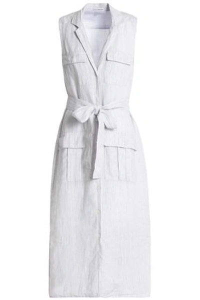 James Perse Woman Striped Linen Shirt Dress Off-white