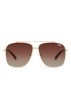 Quay High Roller 62mm Polarized Aviator Sunglasses In Brushed Gold,ruby