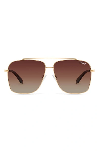Quay High Roller 62mm Polarized Aviator Sunglasses In Brushed Gold,ruby