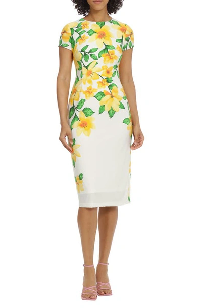 Maggy London Floral Midi Sheath Dress In White