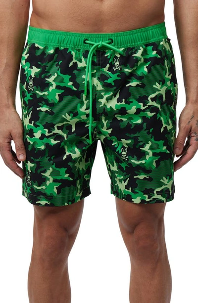 Psycho Bunny Rye Print Swim Trunks In Black