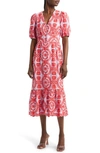floral a line midi dress for women Iris A-Line Midi Dress in Blush Floral | Belted Viscose Midi with Metallic  Sheen