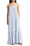 Caslon Cross Strap Sleeveless Linen Blend Maxi Dress In Blue Cornflower Jessie Stripe