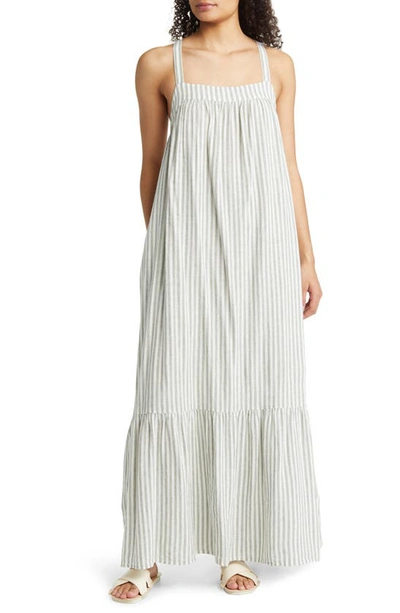 Caslon Cross Strap Sleeveless Linen Blend Maxi Dress In Green Dune- Ivory Stripe