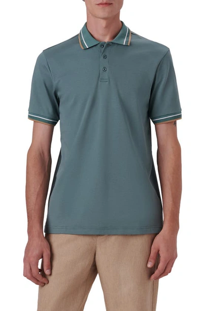 Bugatchi Tipped Short Sleeve Pima Cotton Polo In Cypress