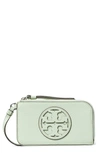 Tory Burch Miller Top Zip Leather Card Case In Meadow Mist