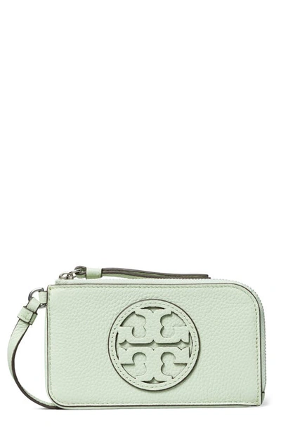 Tory Burch Miller Top Zip Leather Card Case In Meadow Mist