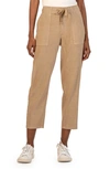 Kut From The Kloth Rosalie Linen Blend Drawstring Ankle Pants In Khaki