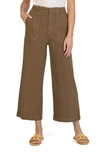 Kut From The Kloth Topaz High Waist Crop Wide Leg Linen Blend Pants In Dark Olive