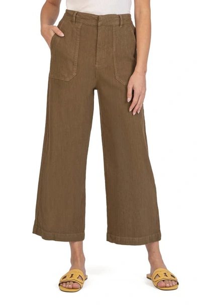 Kut From The Kloth Topaz High Waist Crop Wide Leg Linen Blend Pants In Dark Olive