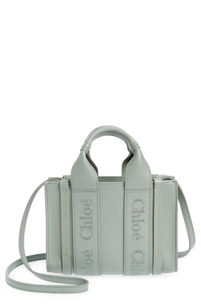 Chloé Mini Woody Leather Tote In Bay Green 38u