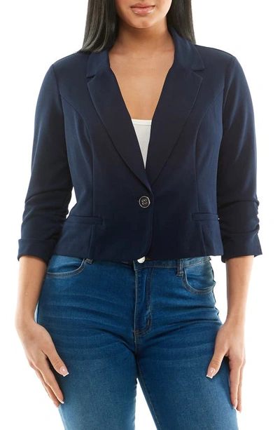 Nina Leonard Cropped Blazer In Navy