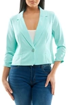 Nina Leonard Cropped Blazer In Robins Egg