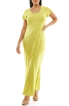 Nina Leonard Stripe Maxi Dress In Chartreuse/ White