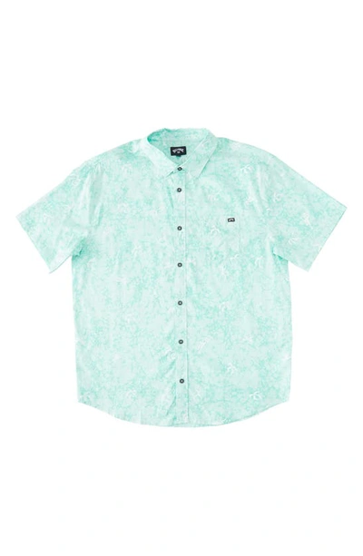 Billabong Sundays Mini Print Short Sleeve Cotton Button-up Shirt In Mint
