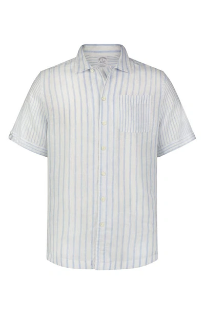 Brooks Brothers Stripe Short Sleeve Linen Button-up Camp Shirt In Light Blue
