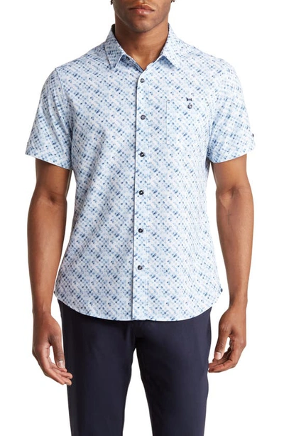 7 Diamonds Marino Short Sleeve Stretch Button-up Shirt In Blue