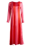 Topshop Stripe Long Sleeve Satin Maxi Dress In Red