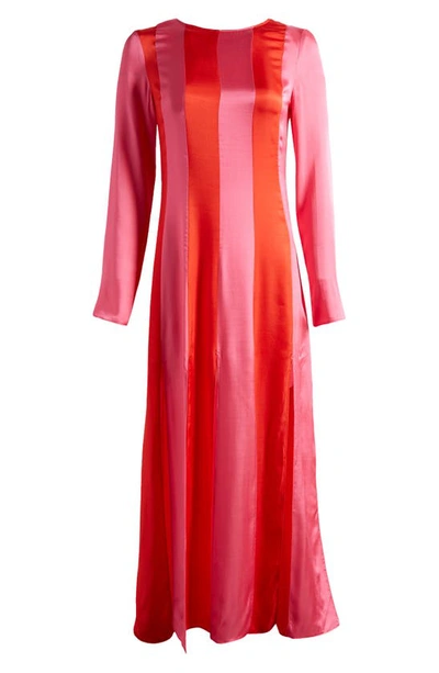 Topshop Stripe Long Sleeve Satin Maxi Dress In Red | ModeSens