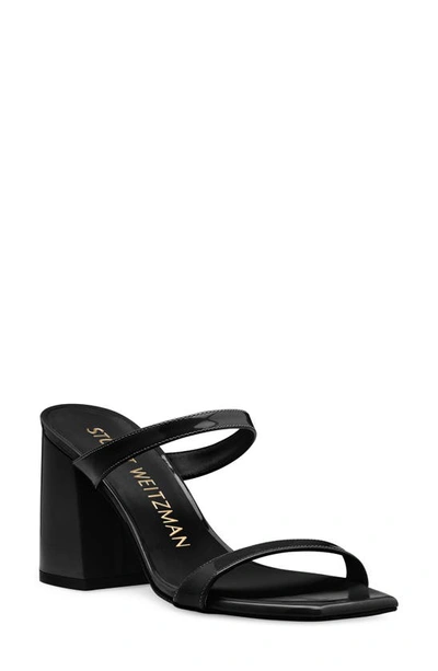 Stuart Weitzman Flareblock 85 Slide Sandal In Black Patent