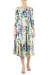 Nina Leonard Scoop Neck Jersey Midi Dress In Blue Multi