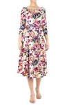 Nina Leonard Scoop Neck Jersey Midi Dress In Dragon Fruit Multi