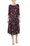 Nina Leonard Scoop Neck Jersey Midi Dress In Navy Multi