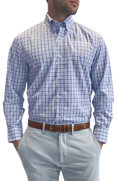 Tailorbyrd Multi Gingham Performance Stretch Dress Shirt In Blue/ White