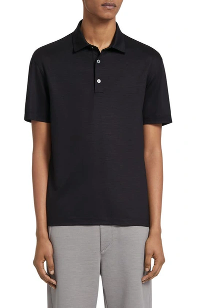 Zegna Navy Blue High Performance Wool Short-sleeve Polo In Blue Navy