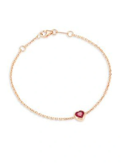 Anita Ko Ruby Heart Rose Gold Chain Bracelet