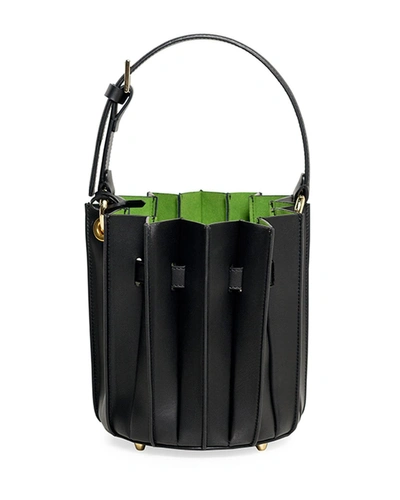 Sara Battaglia Leather Mini Pliss&eacute; Bucket Bag In Black