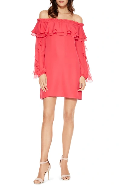 Parker Isa Silk Off-the-shoulder Ruffle Mini Dress In Prism Pink