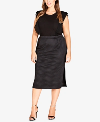 City Chic Trendy Plus Size Polka-dot Bodycon Skirt In Pin Spot