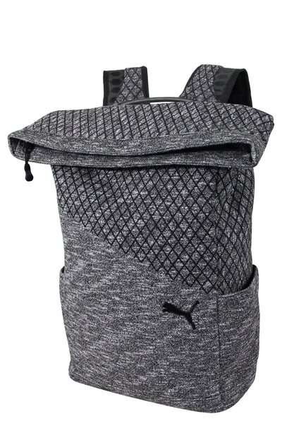 Puma Evo 2.0 Foldover Top Knit Backpack - Black In Black/ Grey