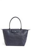 Longchamp Le Pliage Cuir Leather Tote - Blue In Navy