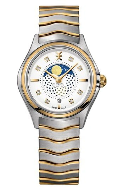 Ebel Moonphase Wave Bracelet Watch, 30mm In Silver/ White/ Gold