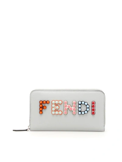 Fendi Zip-around Logo Wallet In Grigio Perla+mlcgrigio
