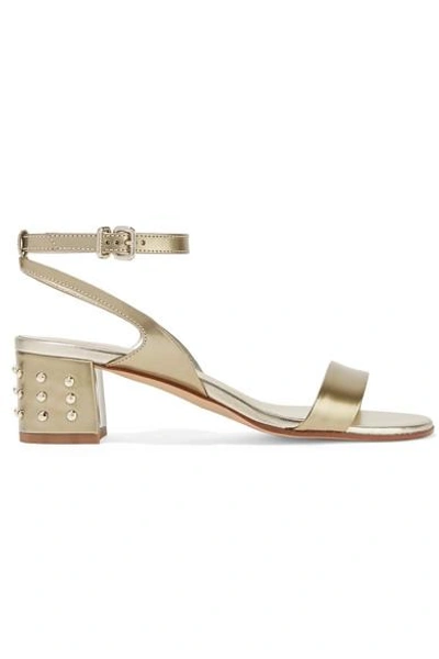 Tod's Studded Metallic Leather Sandals In Oro Pallido