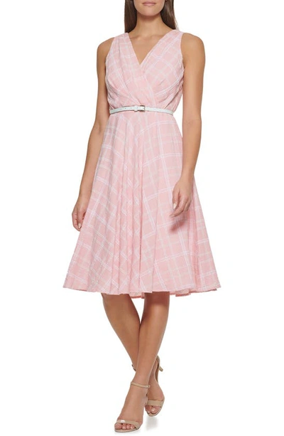 Tommy Hilfiger Windowpane Sleeveless Fit & Flare Midi Dress In Quartz Pink Multi