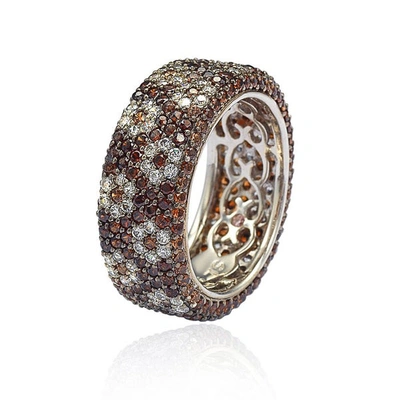Suzy Levian Sterling Silver Cubic Zirconia Brown And White Flower Eternity Band