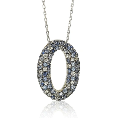 Suzy Levian Sapphire And Diamond Accent In Sterling Silver Petite Oval Pendant In Blue