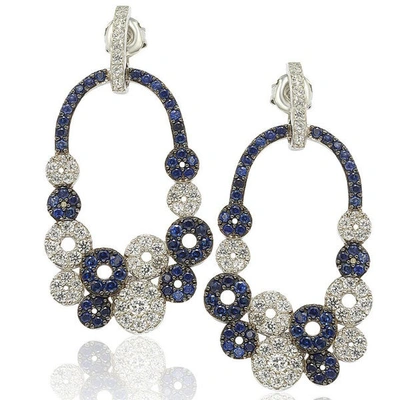 Suzy Levian Sterling Silver And 18k Gold Sapphire And Diamond Multi-circle Earrings In Blue