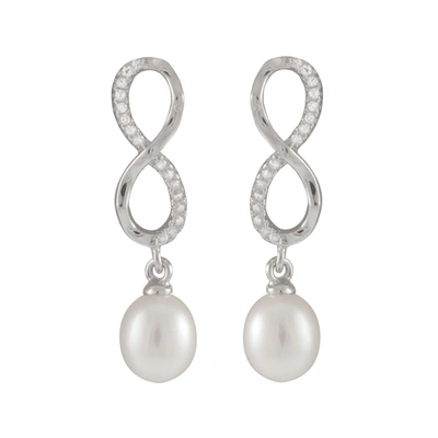 Splendid Pearls Infinity Shaped 7.5-8mm Pearl Earrings Set In Sterling Silver