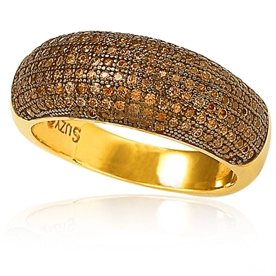 Suzy Levian Bridal Gold Over Sterling Silver Brown Cubic Zirconia Anniversary Band